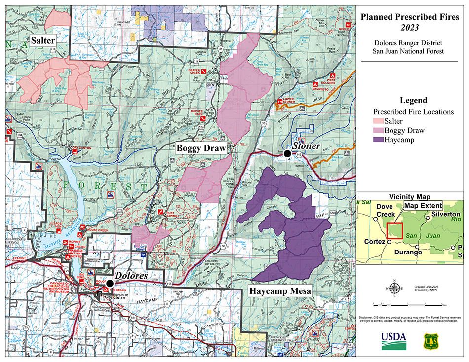 Dolores RD Planned Prescribed Fires map